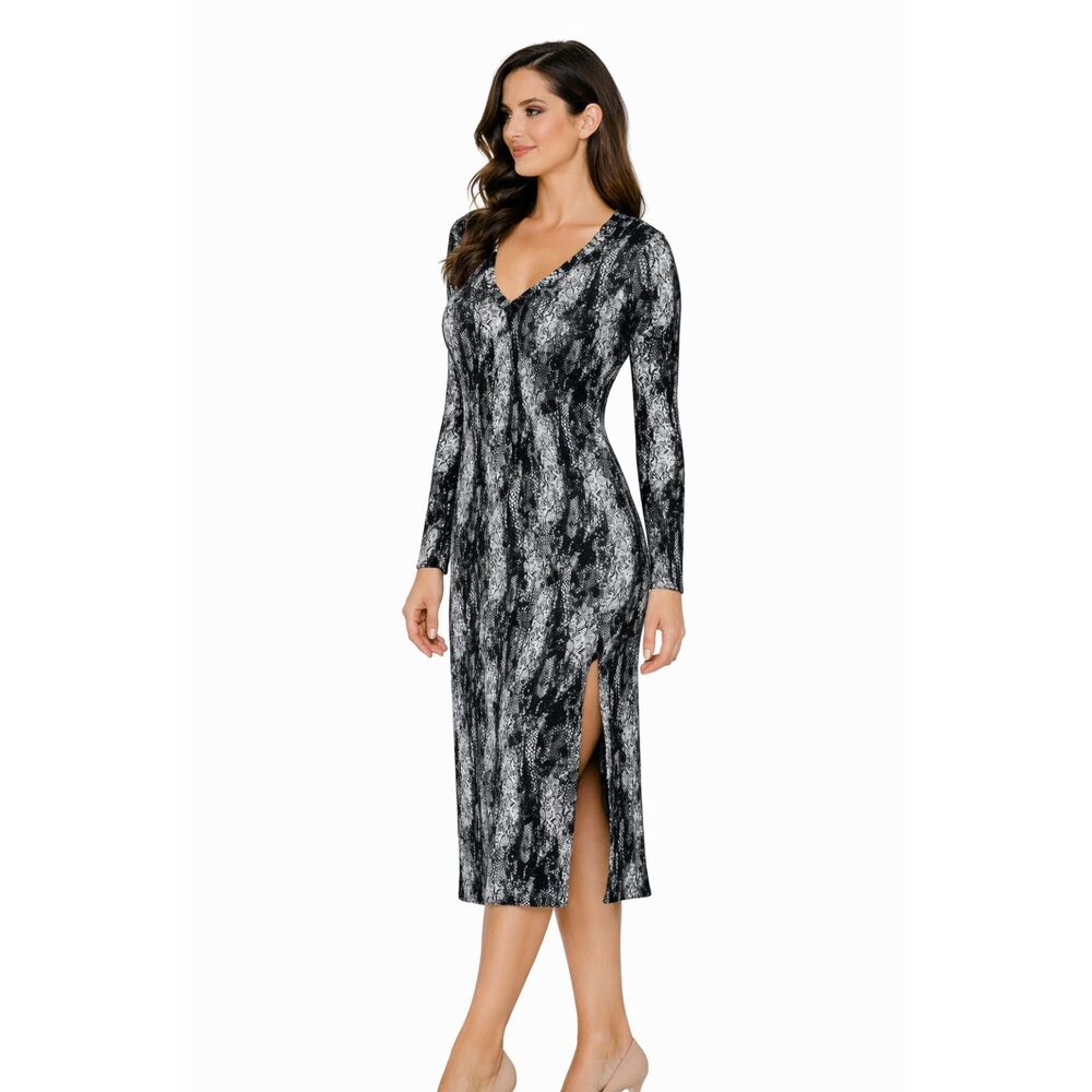NWT Michael Lauren V-neck Midi Long Sleeve Dress in Soft Stretchy Jersey knit M